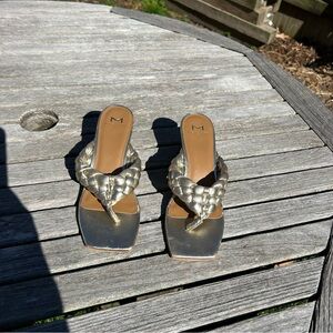 Marc Fisher Norsa Block Heel Braided Sandal‎ silver Leather Women’s size 7